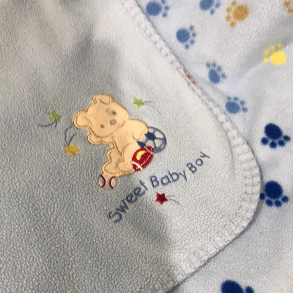 Baby Boy Blanket w/ Paw Prints